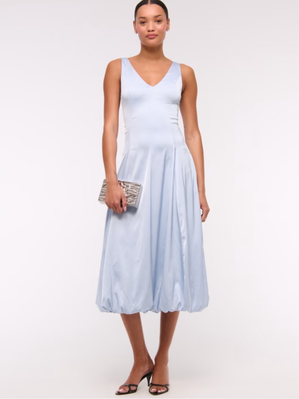 Abercrombie & Fitch Plunge Bubble Hem Midi  Dress Size Large Tall Periwinkle